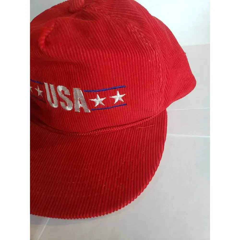 1984 LOS ANGELES OLYMPICS USA hat cap red hollywood park corduroy vintage 80s